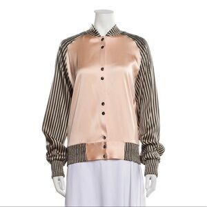 la perla pink silk stripe sleeve bomber jacket size 4